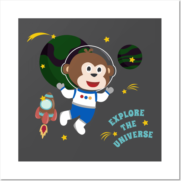 Space monkey or astronaut in a space suit with cartoon style. Wall Art by KIDS APPAREL